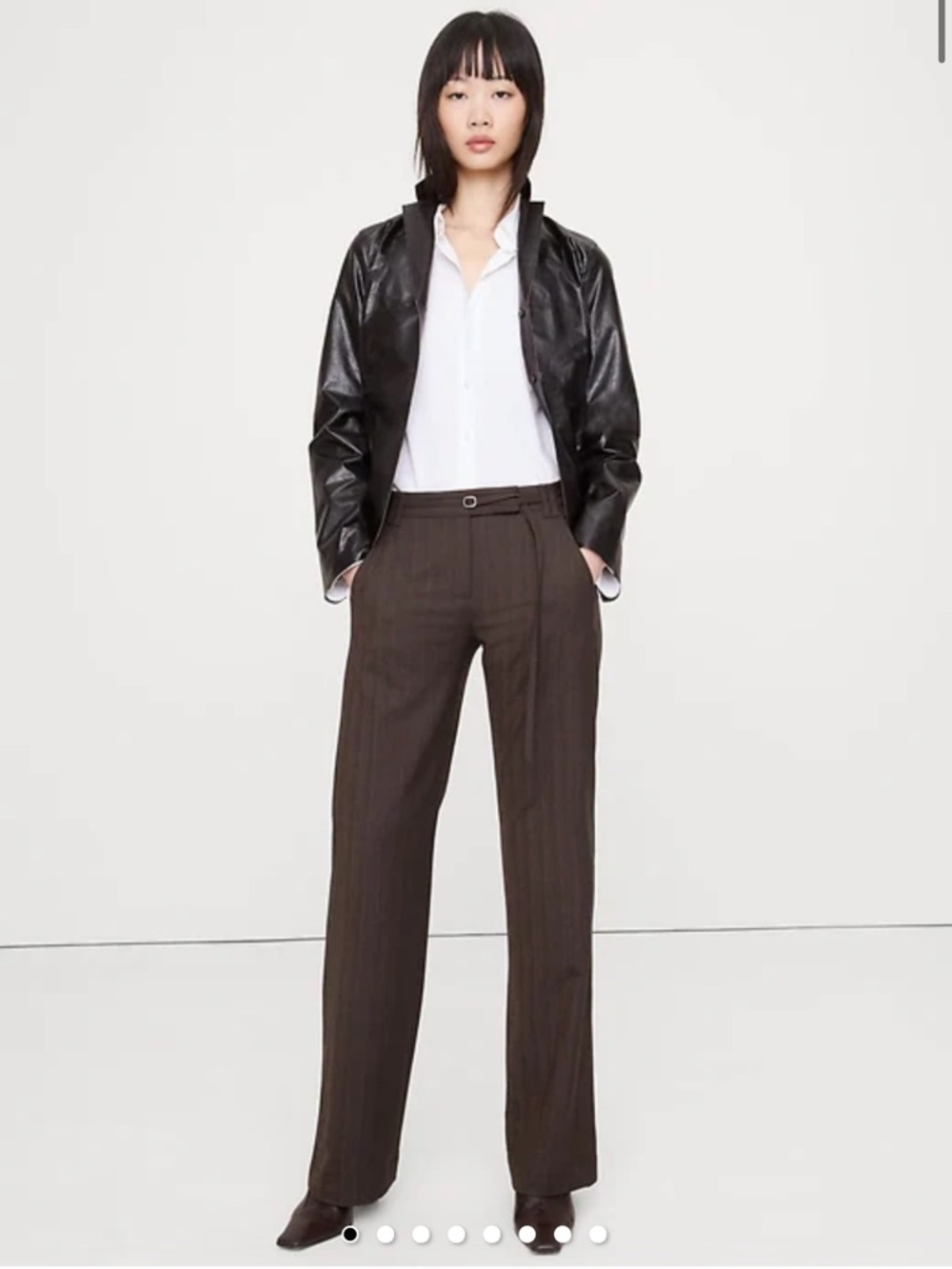 Brown striped belted dress pants